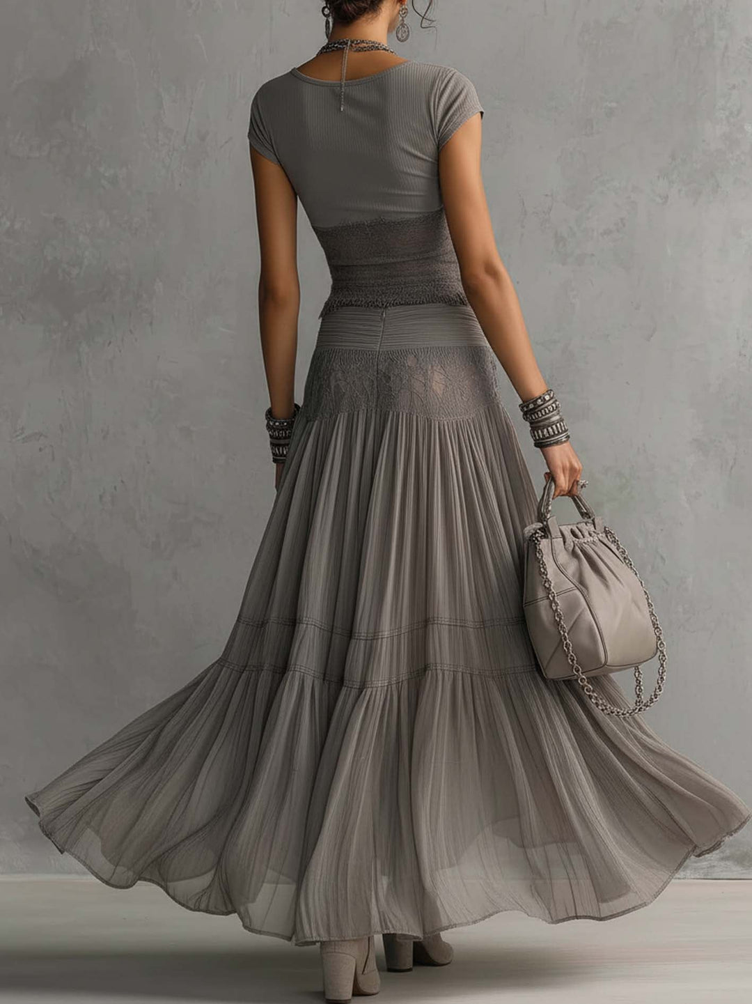 Grey Lace-Paneled Set