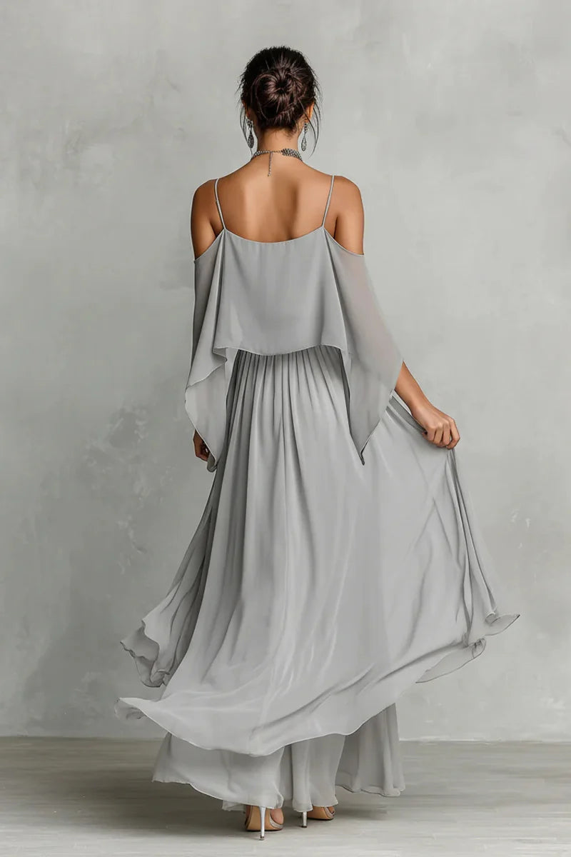 Grey Chiffon No Shoulder Set