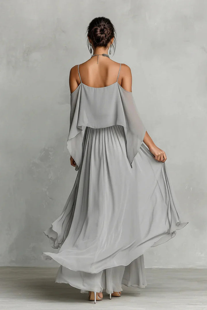 Grey Chiffon No Shoulder Set
