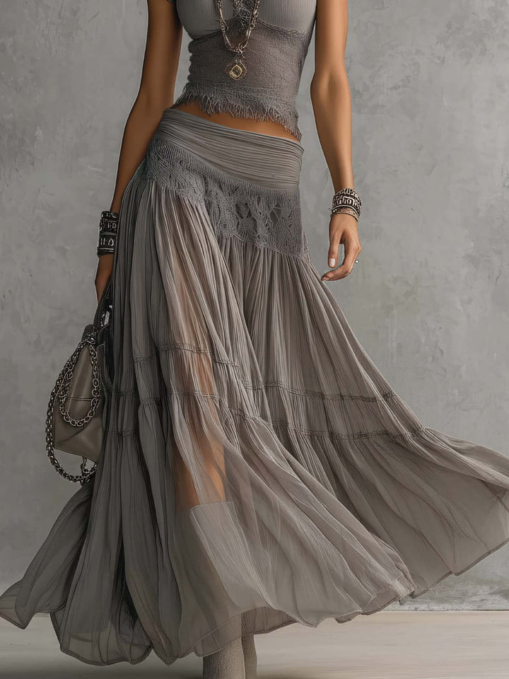 Grey Lace-Paneled Set