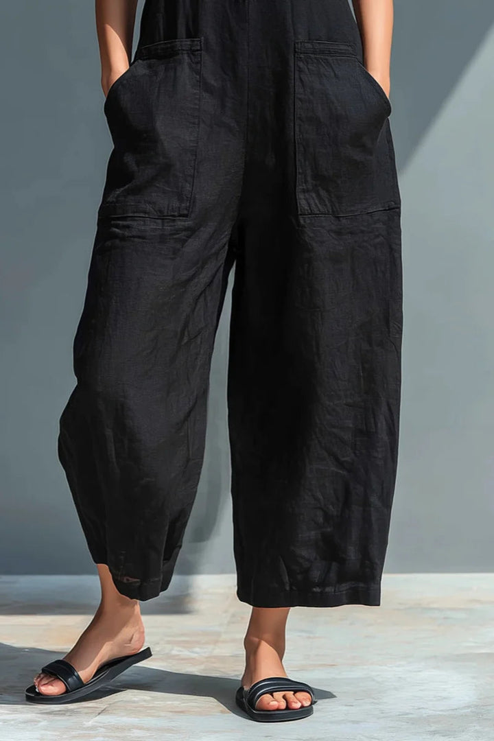 Black Linen Sleeveless Jumpsuit