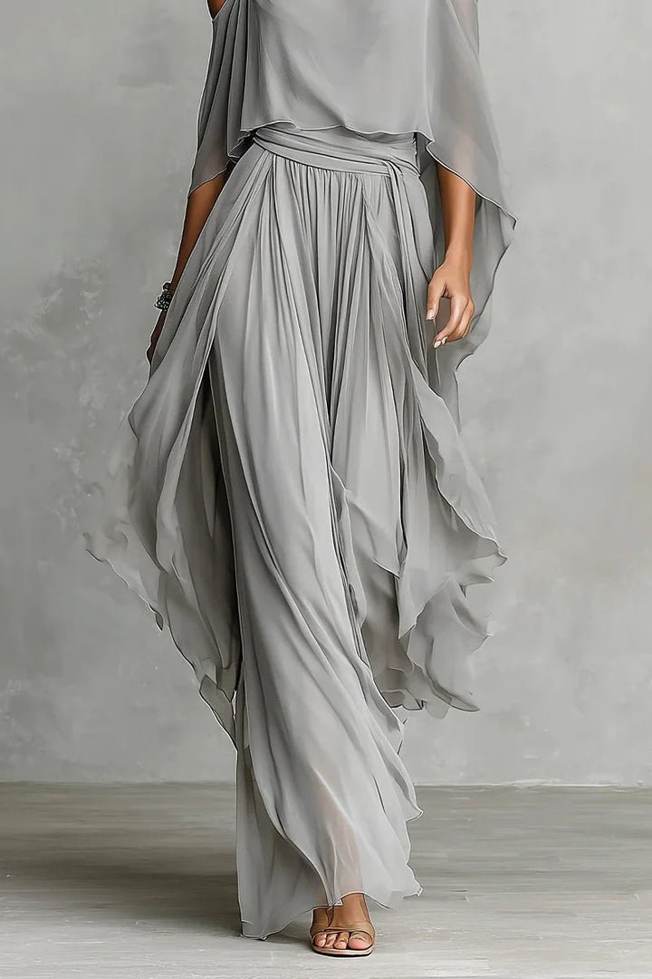 Grey Chiffon No Shoulder Set