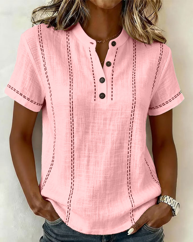 Casual Button V-Neck T-Shirt