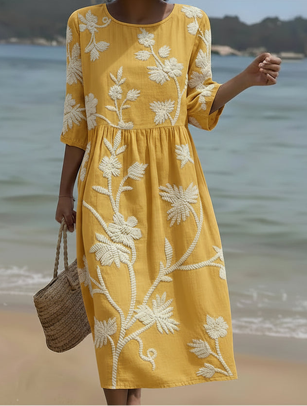 Yassy | Midi Dress with Plant and Flower Print