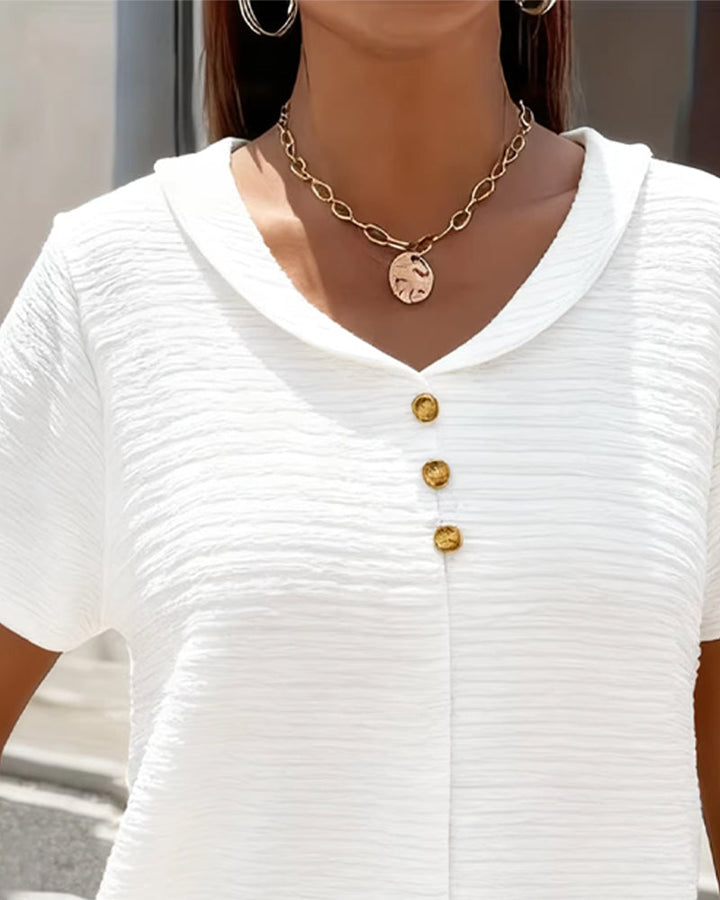 Peter Pan Collar T-Shirt with Buttons