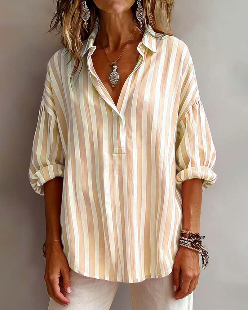 Wide Striped Blouse with Collar