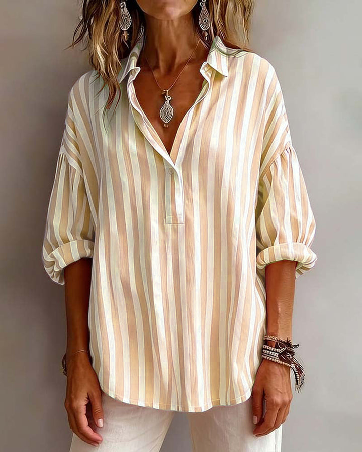 Wide Striped Blouse with Collar