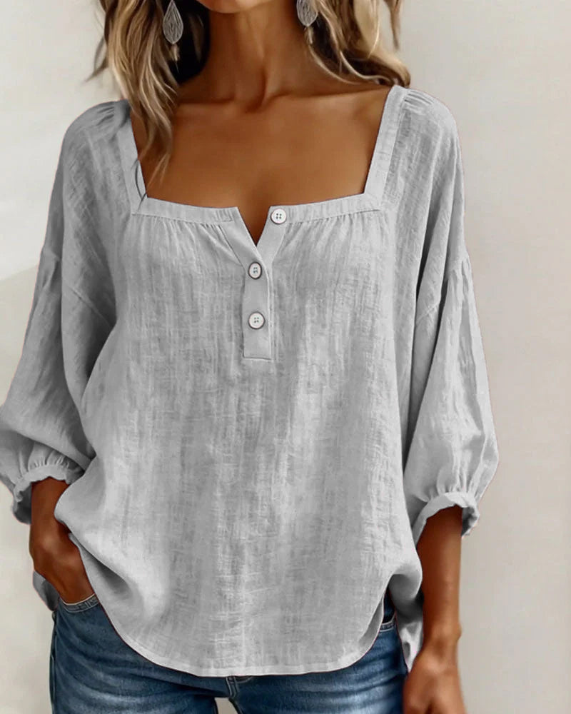 Square Neck Lantern Sleeve Shirt