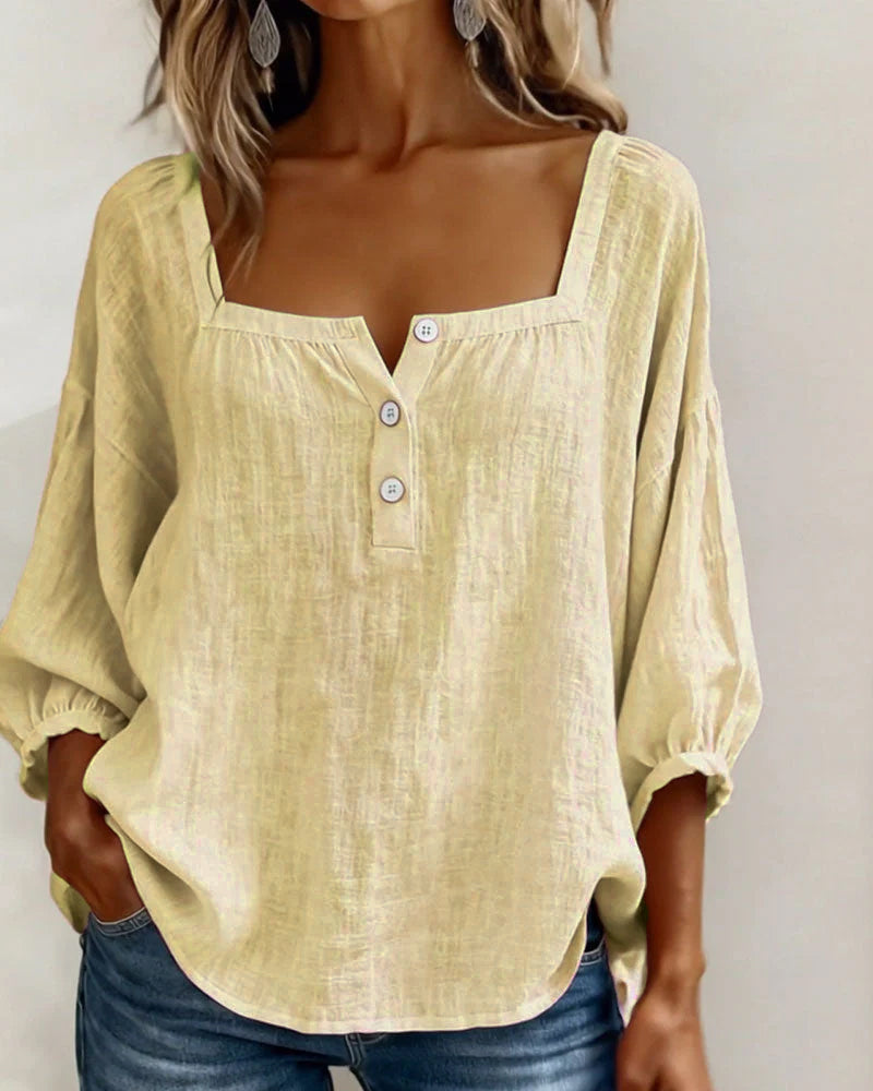 Square Neck Lantern Sleeve Shirt