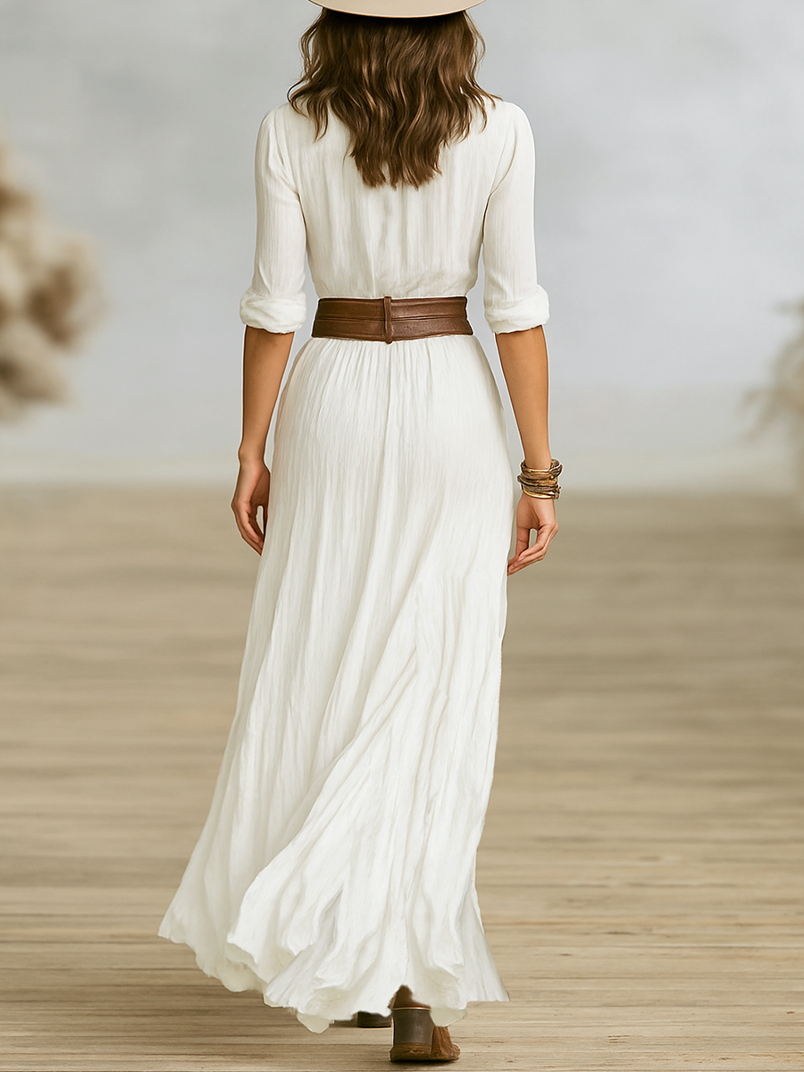 Linen Pleated Maxi Dress