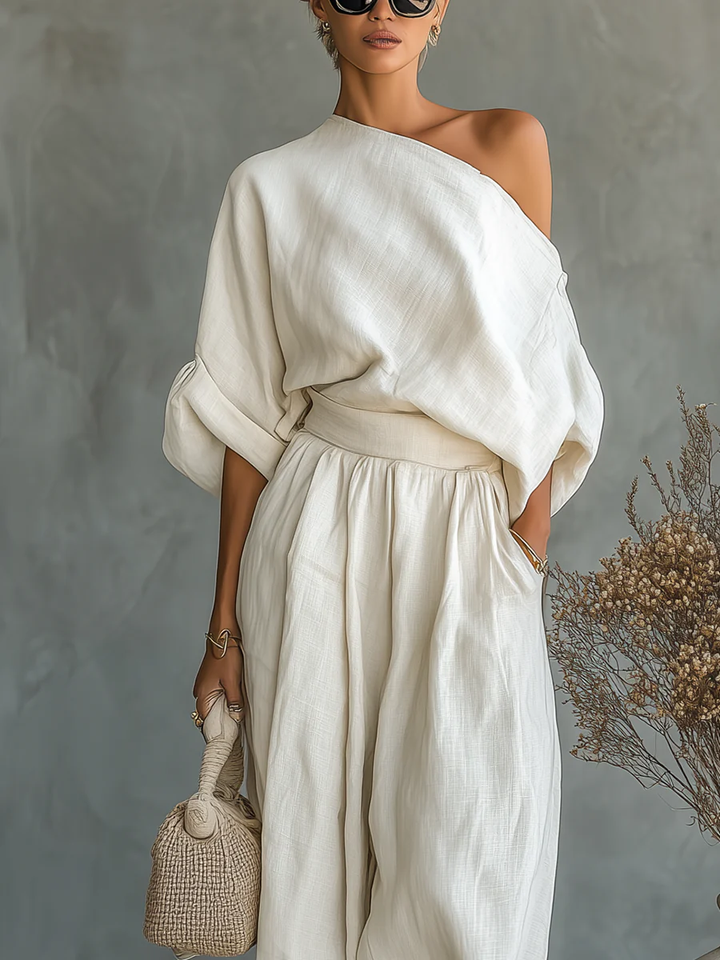 Off-shoulder Linen Set