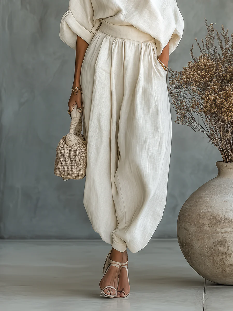 Off-shoulder Linen Set