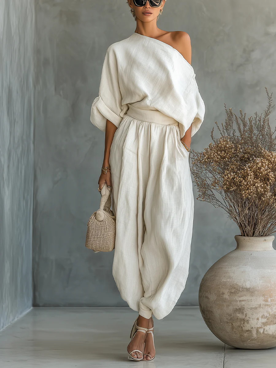 Off-shoulder Linen Set