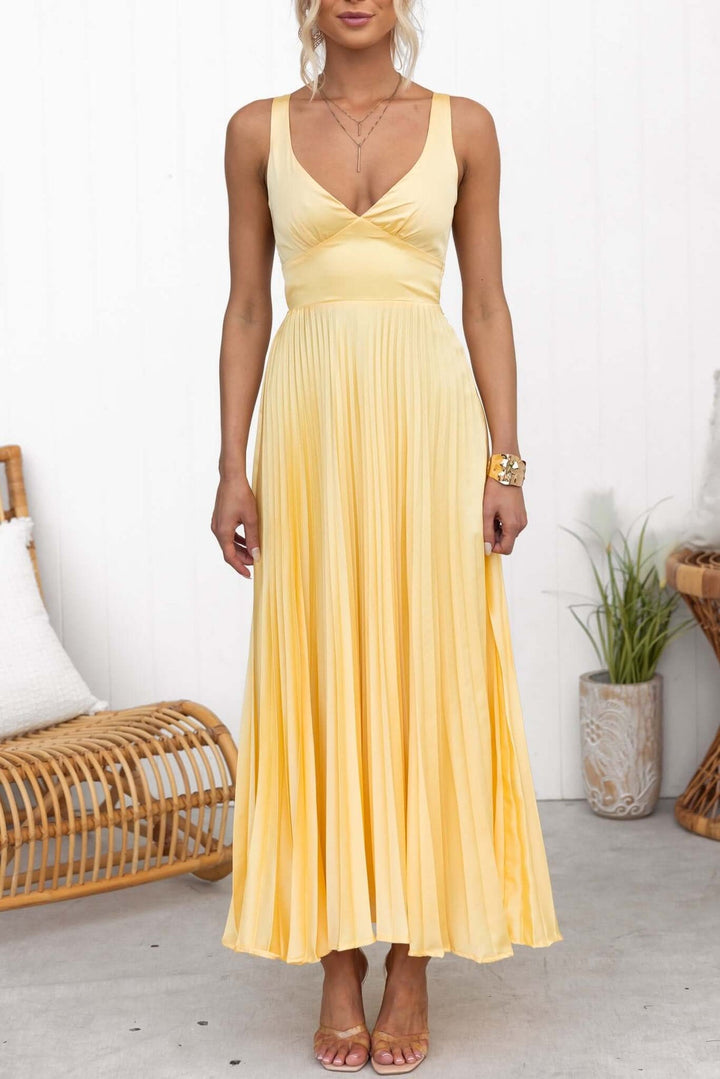 Aby - Yellow Pleated Maxi Dress