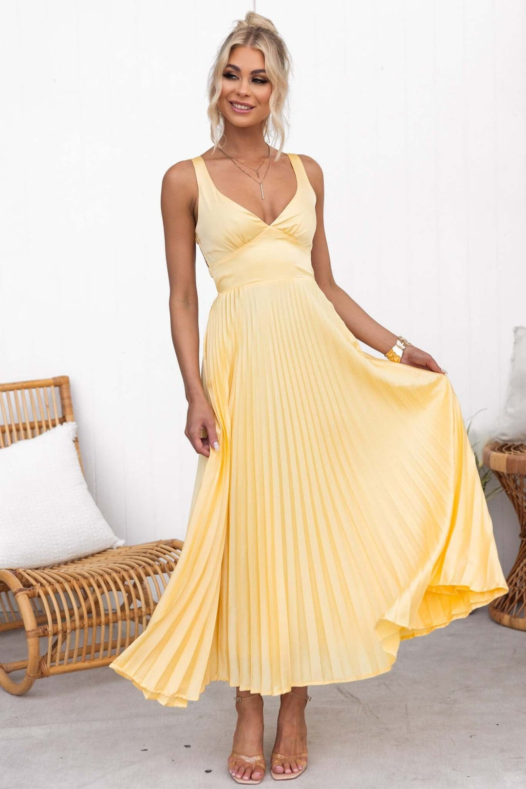 Aby - Yellow Pleated Maxi Dress