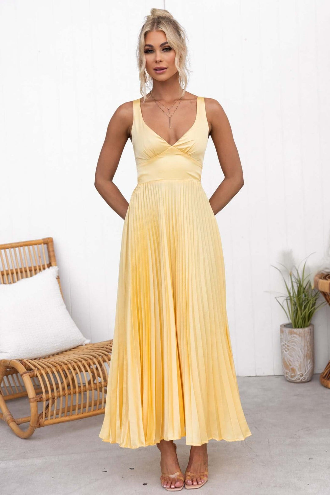 Aby - Yellow Pleated Maxi Dress