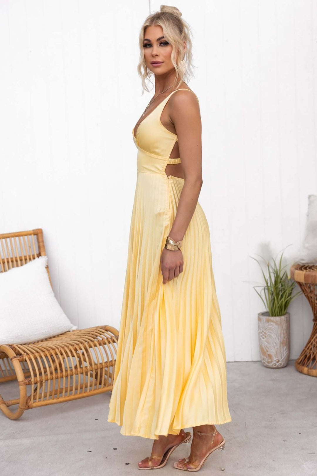 Aby - Yellow Pleated Maxi Dress
