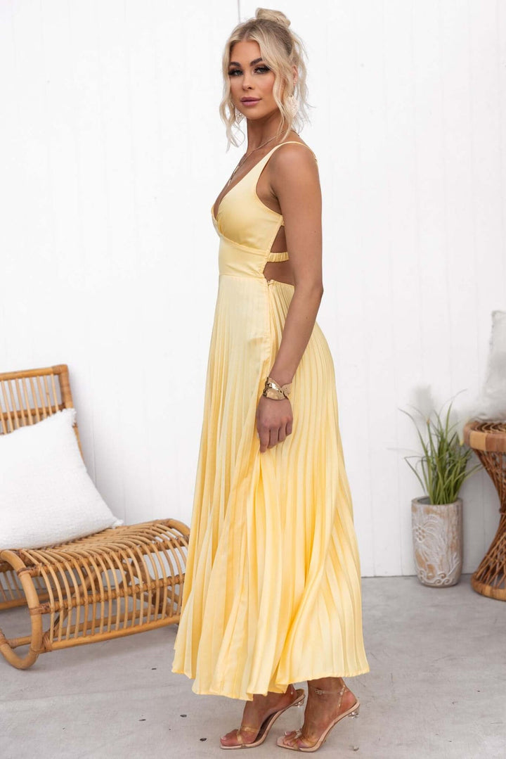 Aby - Yellow Pleated Maxi Dress