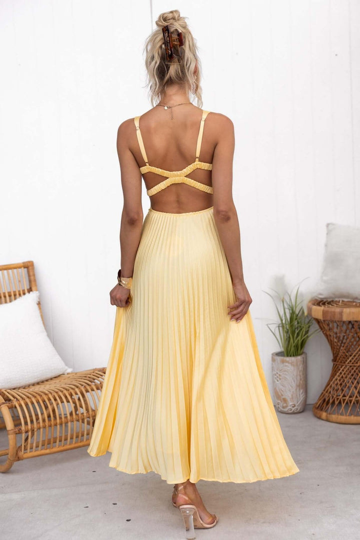 Aby - Yellow Pleated Maxi Dress