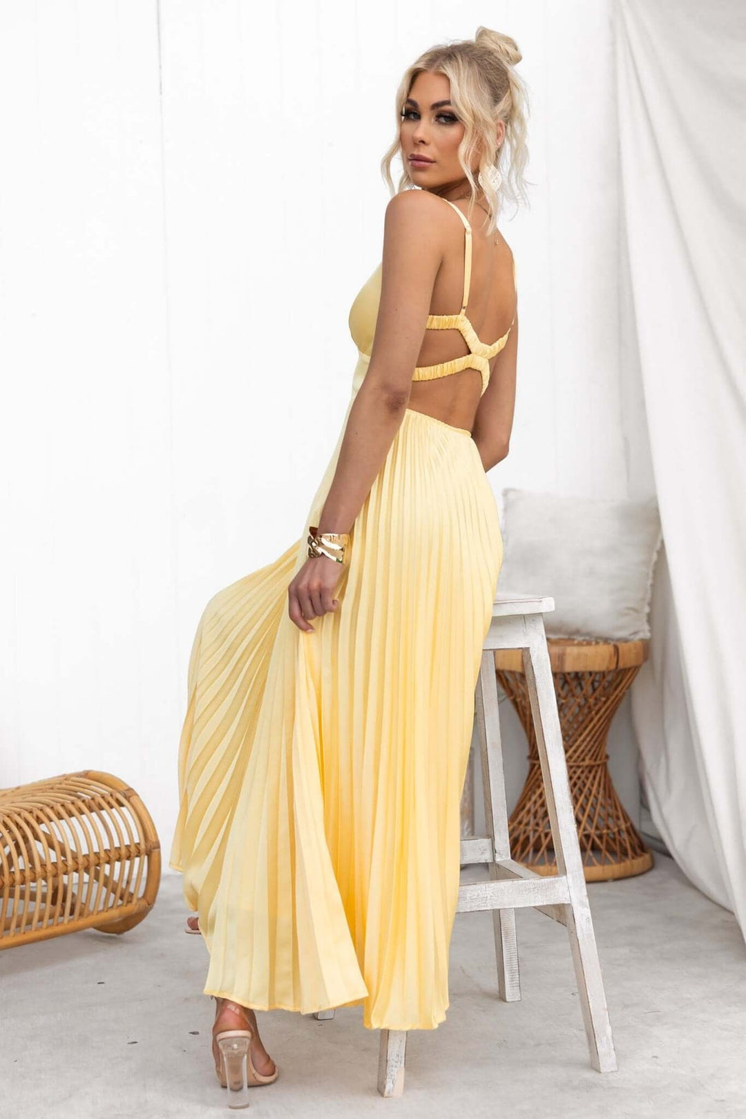 Aby - Yellow Pleated Maxi Dress